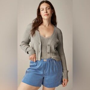 J. Crew Gray Cardigan and Blue Striped Shorts Set